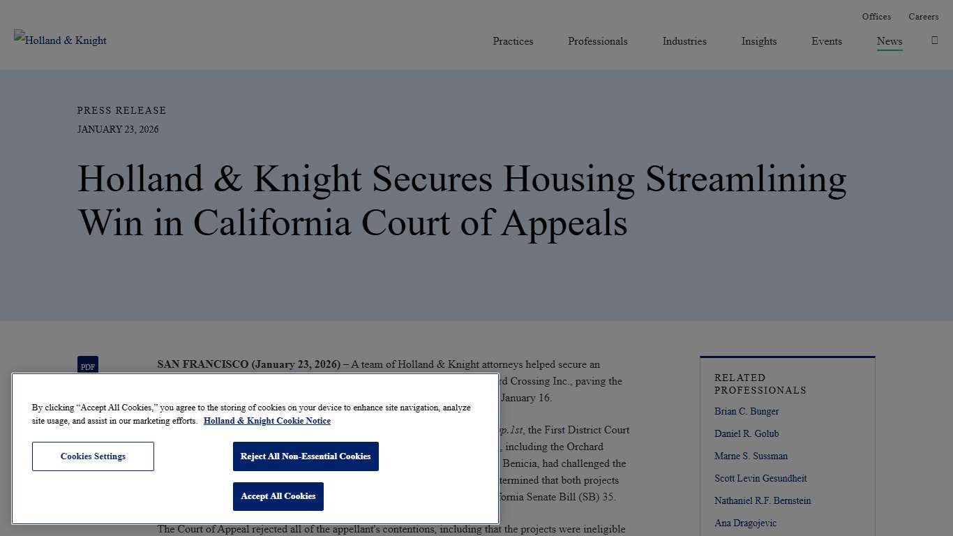 Holland & Knight Secures Housing Streamlining Win in California Court of Appeals News Holland & Knight