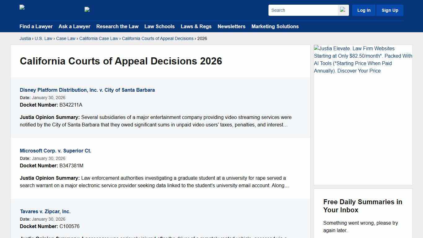 2026 :: California Courts of Appeal Decisions :: California Case Law :: California Law :: U.S. Law :: Justia