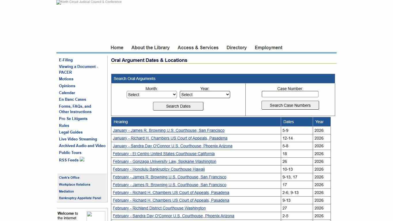 Oral Argument Dates & Locations
