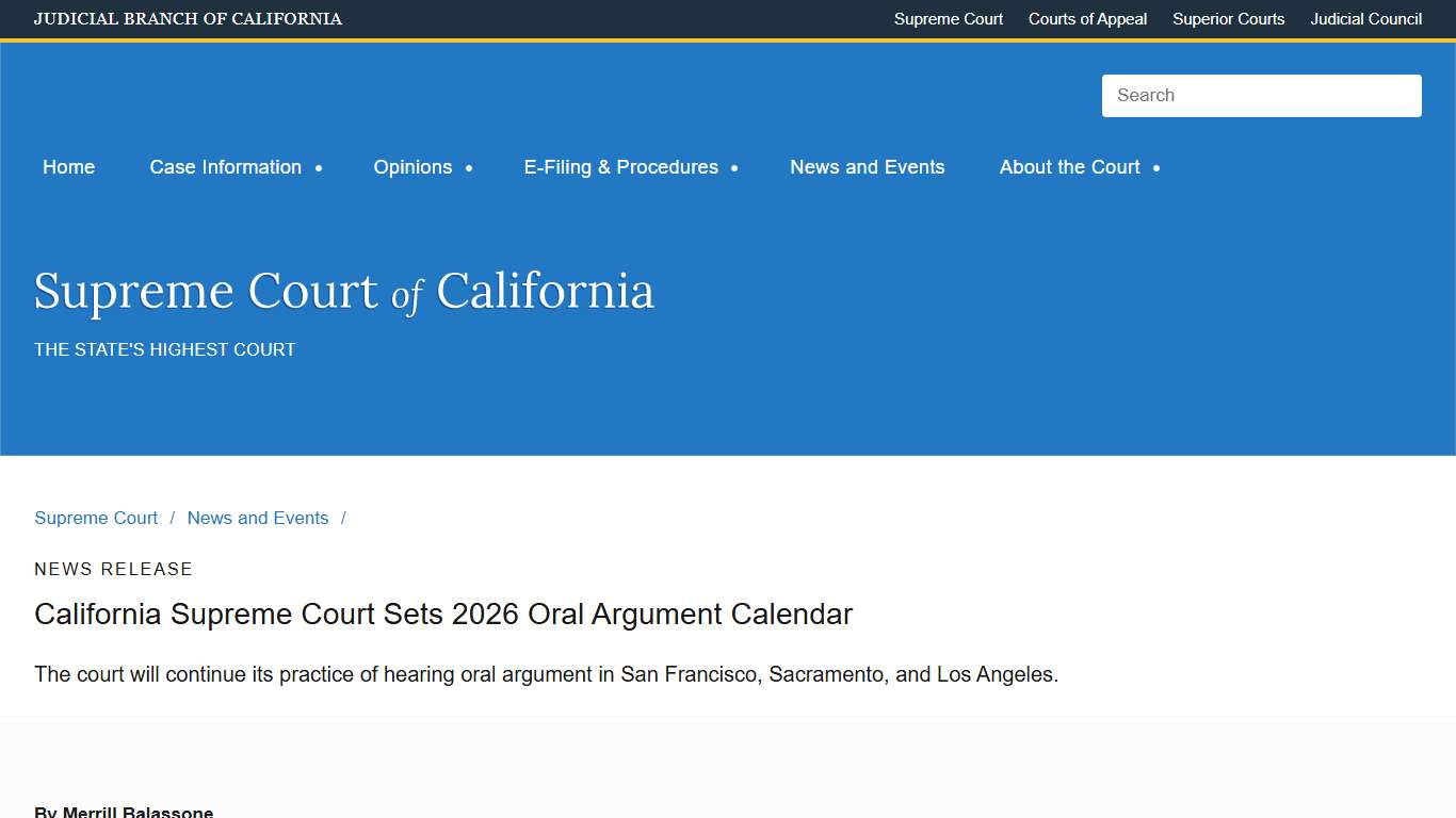 California Supreme Court Sets 2026 Oral Argument Calendar Supreme Court of California